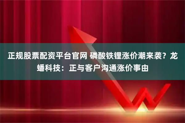 正规股票配资平台官网 磷酸铁锂涨价潮来袭？龙蟠科技：正与客户沟通涨价事由